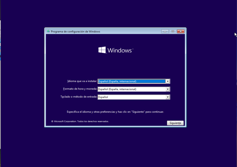 instalación de Microsoft Windows Selección de idioma, teclado y formato de fecha y hora