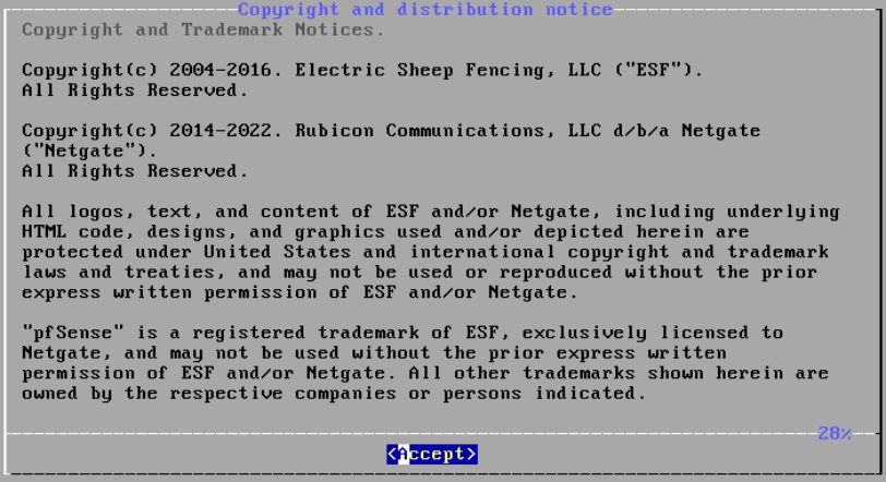 Installing pfSense: Copyright Screen