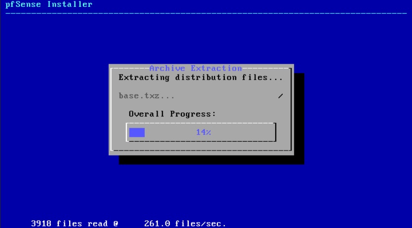 Installing pfSense: Archive Extraction Screen