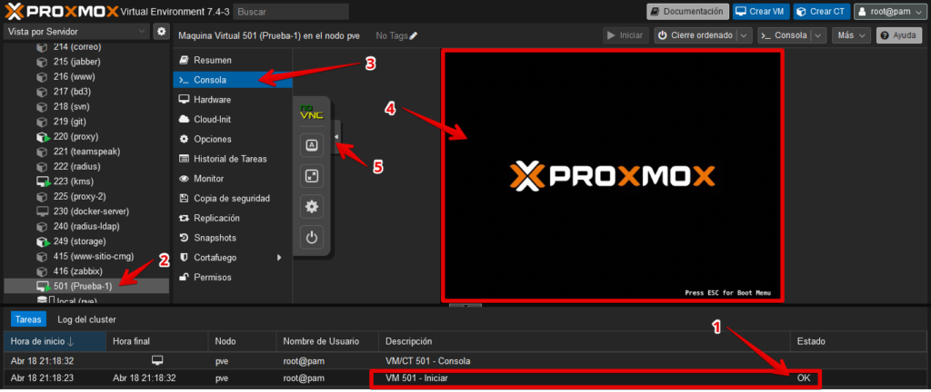 Proxmox ve image with virtual machine selected