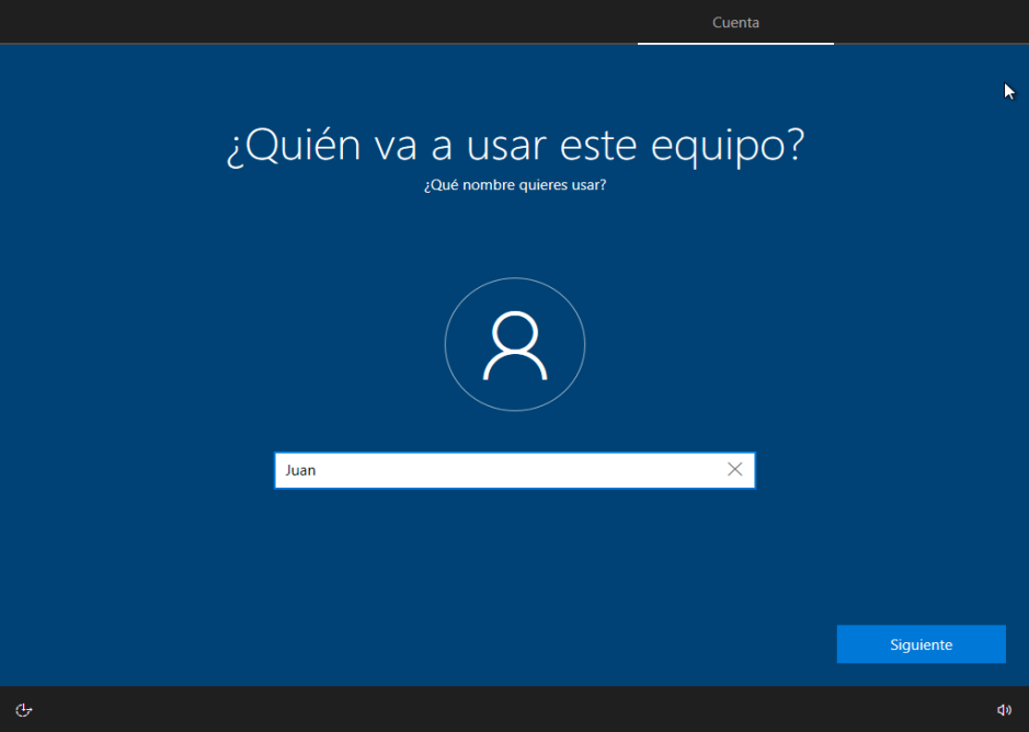 instalación de Microsoft Windows Creación de usuario