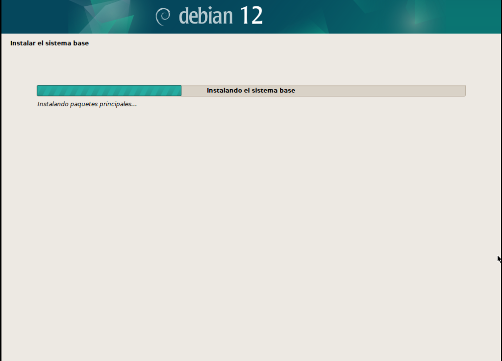 Progreso de instalación del sistema base en instalador de Debian 12 en modo gráfico