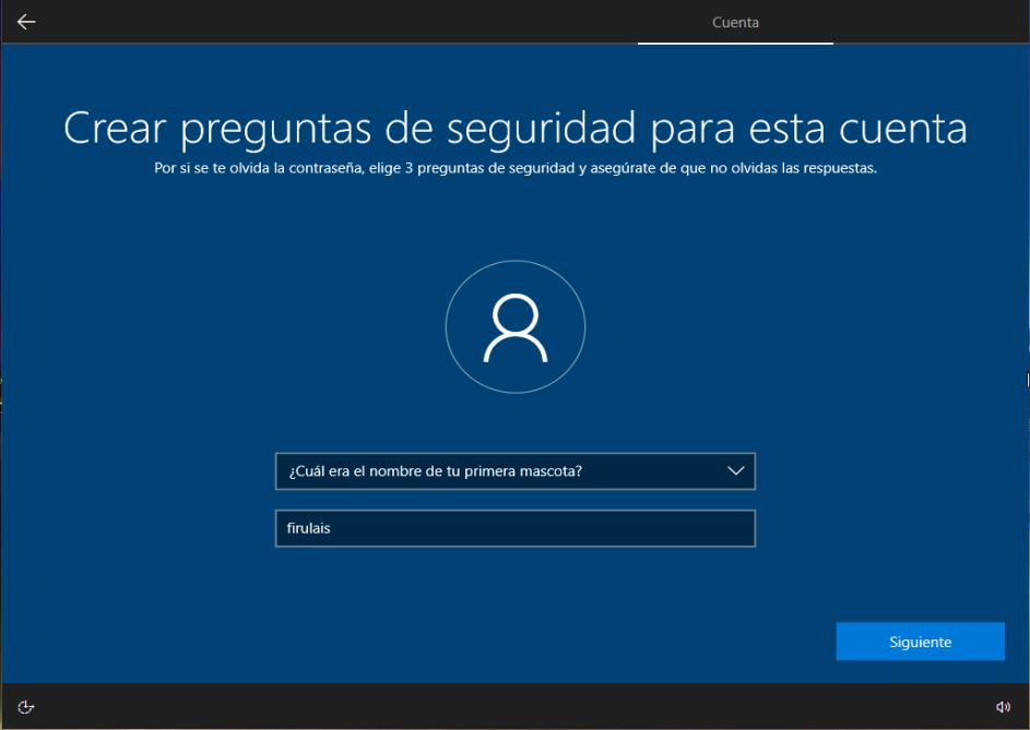 instalación de Microsoft Windows preguntas de seguridad