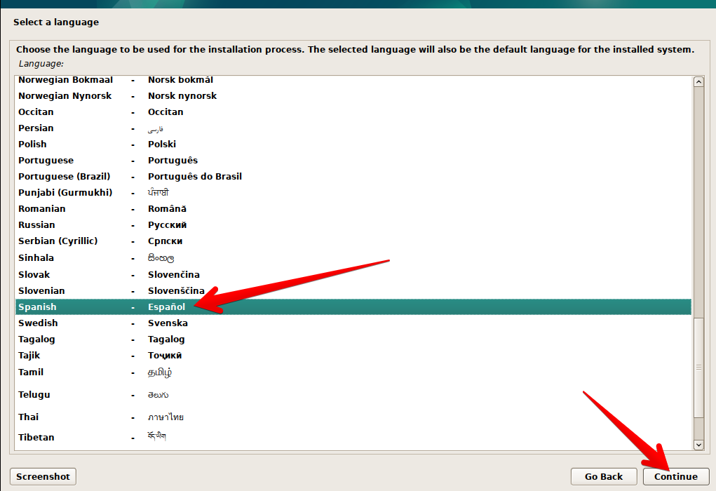 Debian 12 Installer Language Selection
