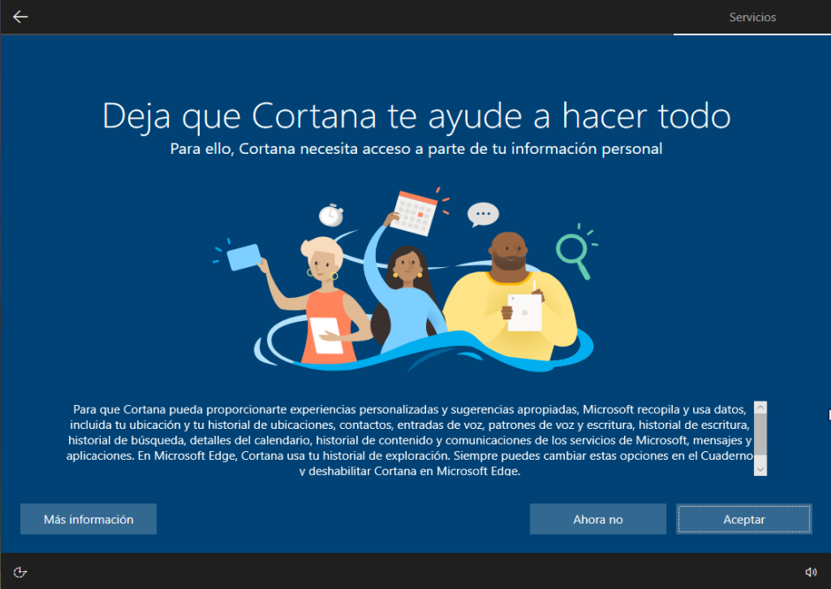 instalación de Microsoft Windows Cortana