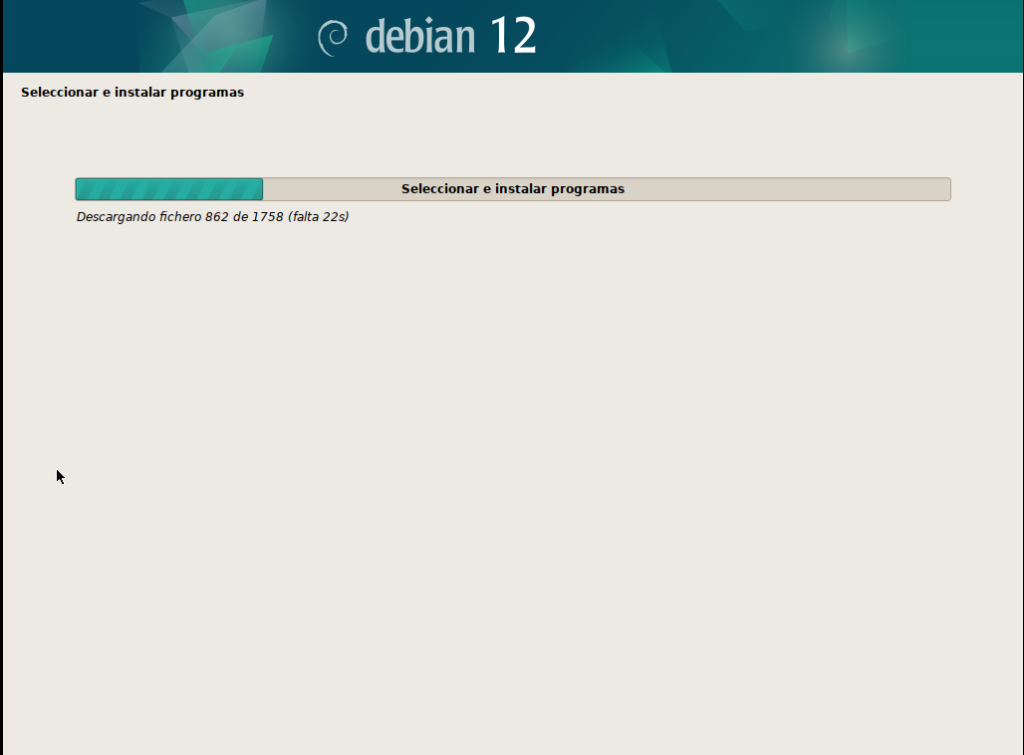 progreso de instalación de software en instalador de Debian 12 en modo gráfico