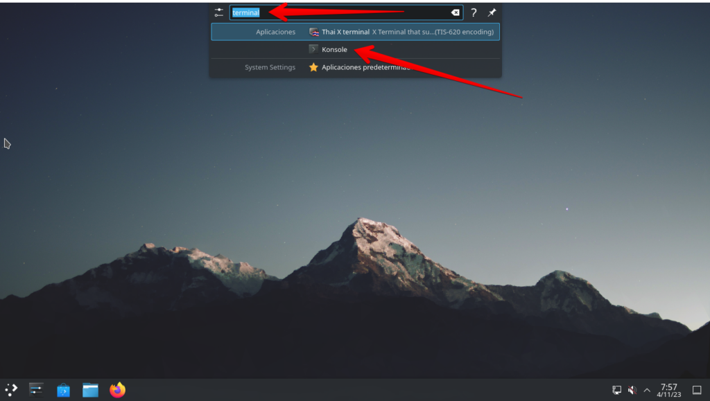 Invocación de la consola usando la ventana de ejecutar Alt+F2 en escritorio de KDE en Debian 12