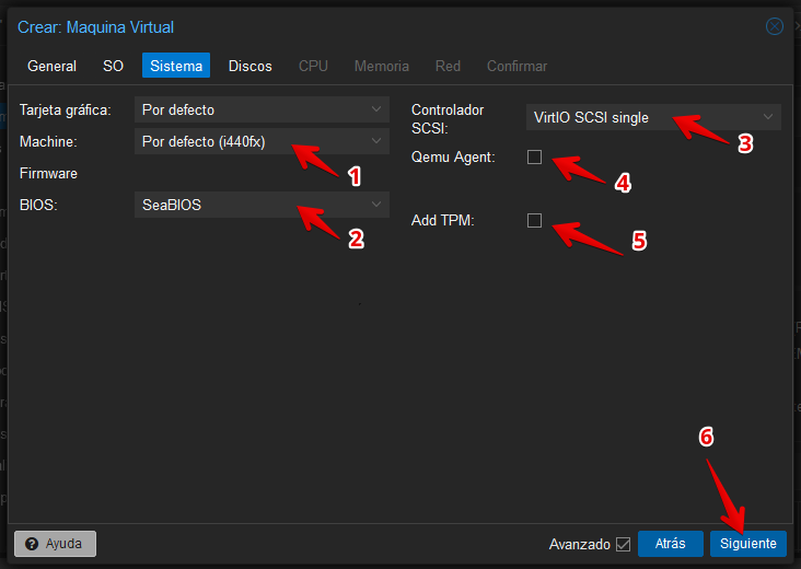 System View in virtual machine creation wizard in Proxmox VE