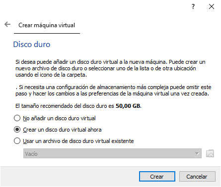 VirtualBox: create virtual machine, hard disk