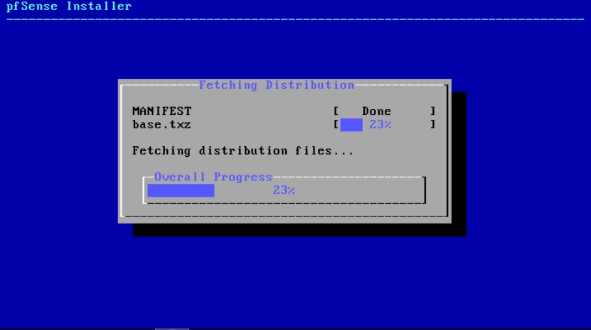 Instalación de pfSense: Pantalla Fetching Distribution