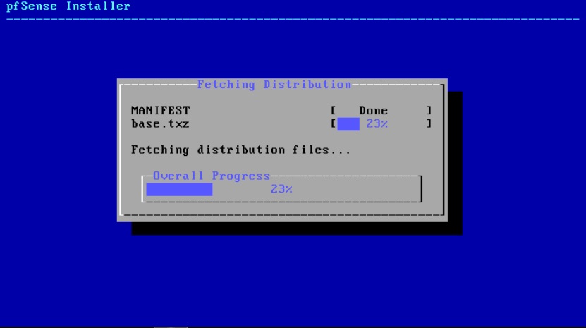Installing pfSense: Fetching Distribution Screen