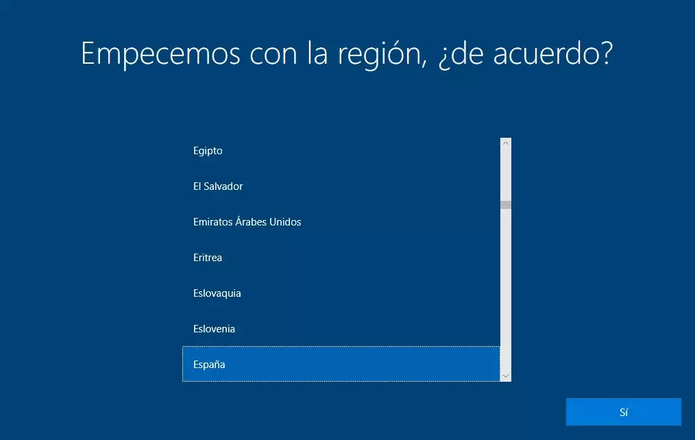 instalación de Microsoft Windows Selección de región