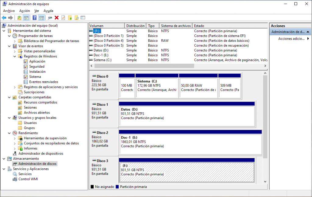 Microsoft Windows: Ventana Administración de equipos