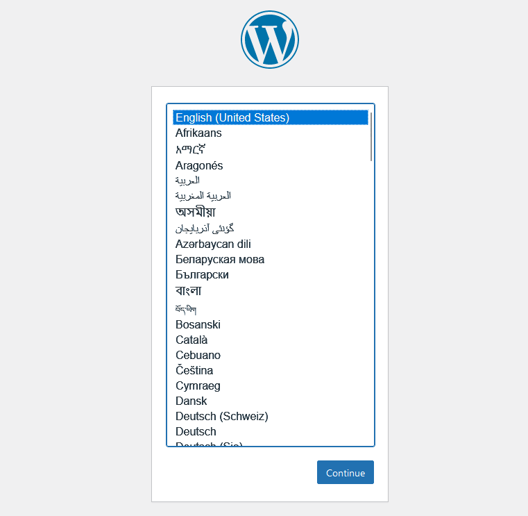 WordPress Installation Screen 1