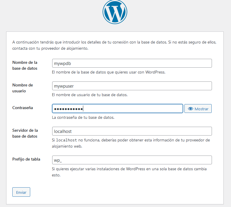 Pantalla2 de la Instalación de WordPress